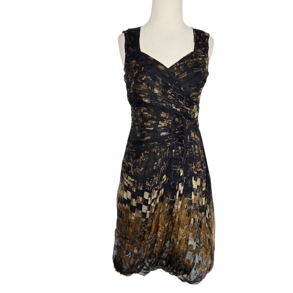 Peruvian Connection Silk Retro Dress Brown Abstract Chiffon Art To Wear Women 2